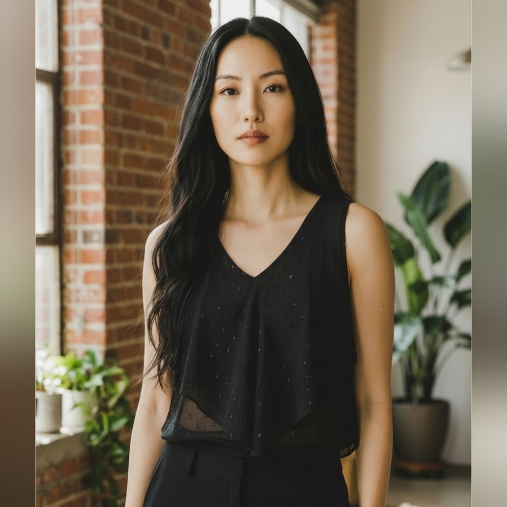 by & by Black Layered Tank Top with Cut-Out